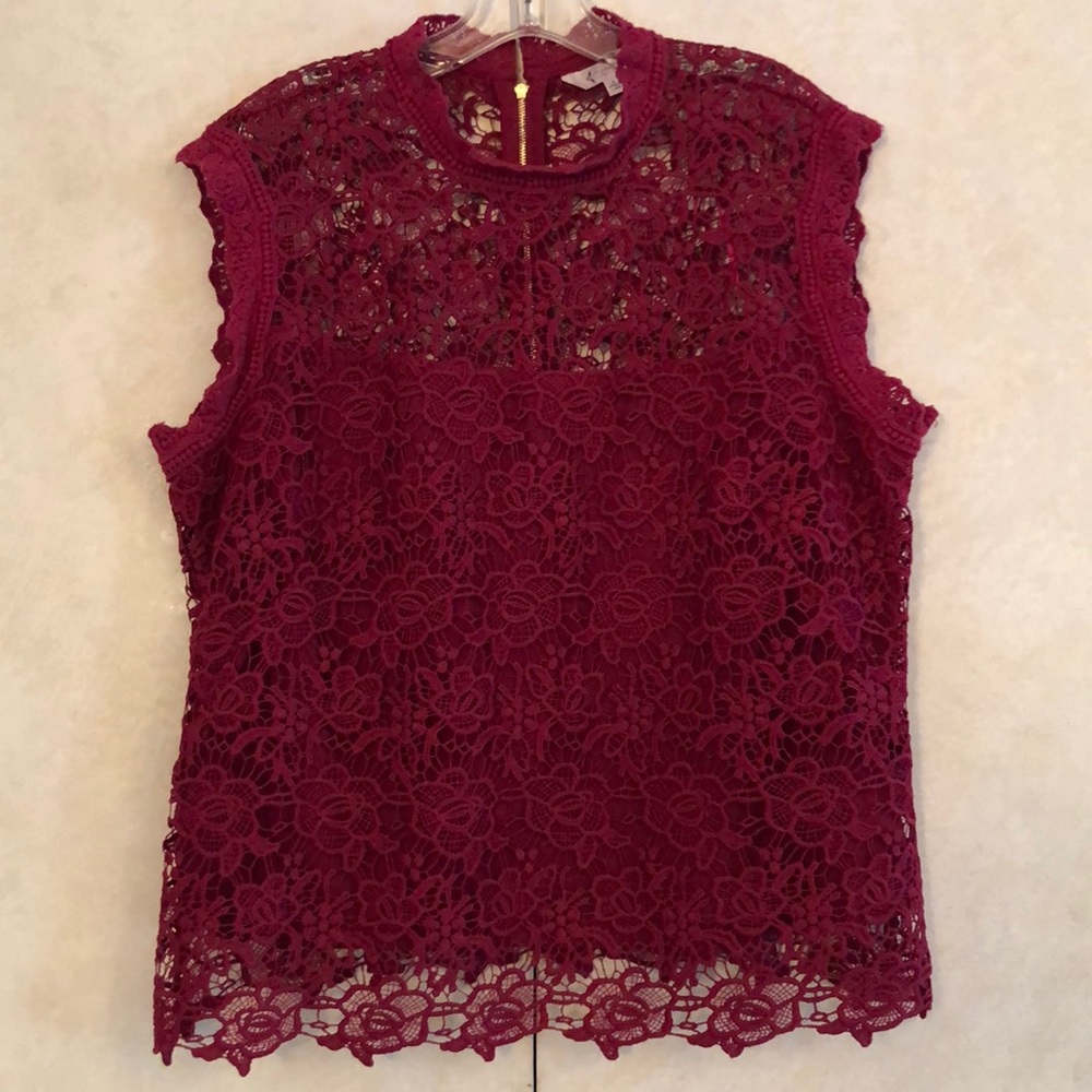 Nanette Lepore cap sleeve high neck lace top